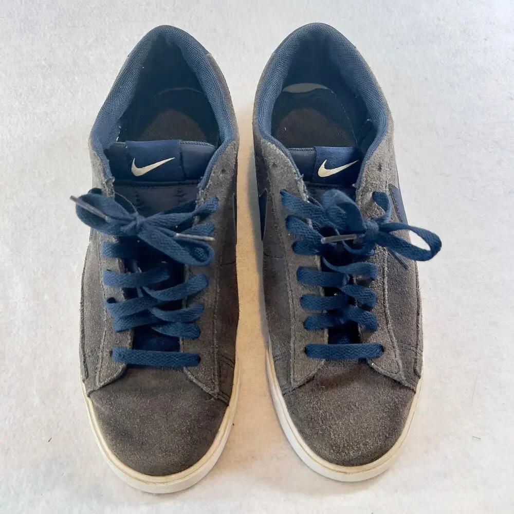 Low Top Sneakers Nike Men's 9 Blazer Grey Suede Navy Swoosh Style # AJ9516-400